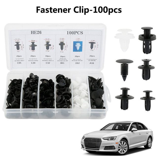 100pcs Fastener Clip 6 Sizes Mixed Car Body Push R