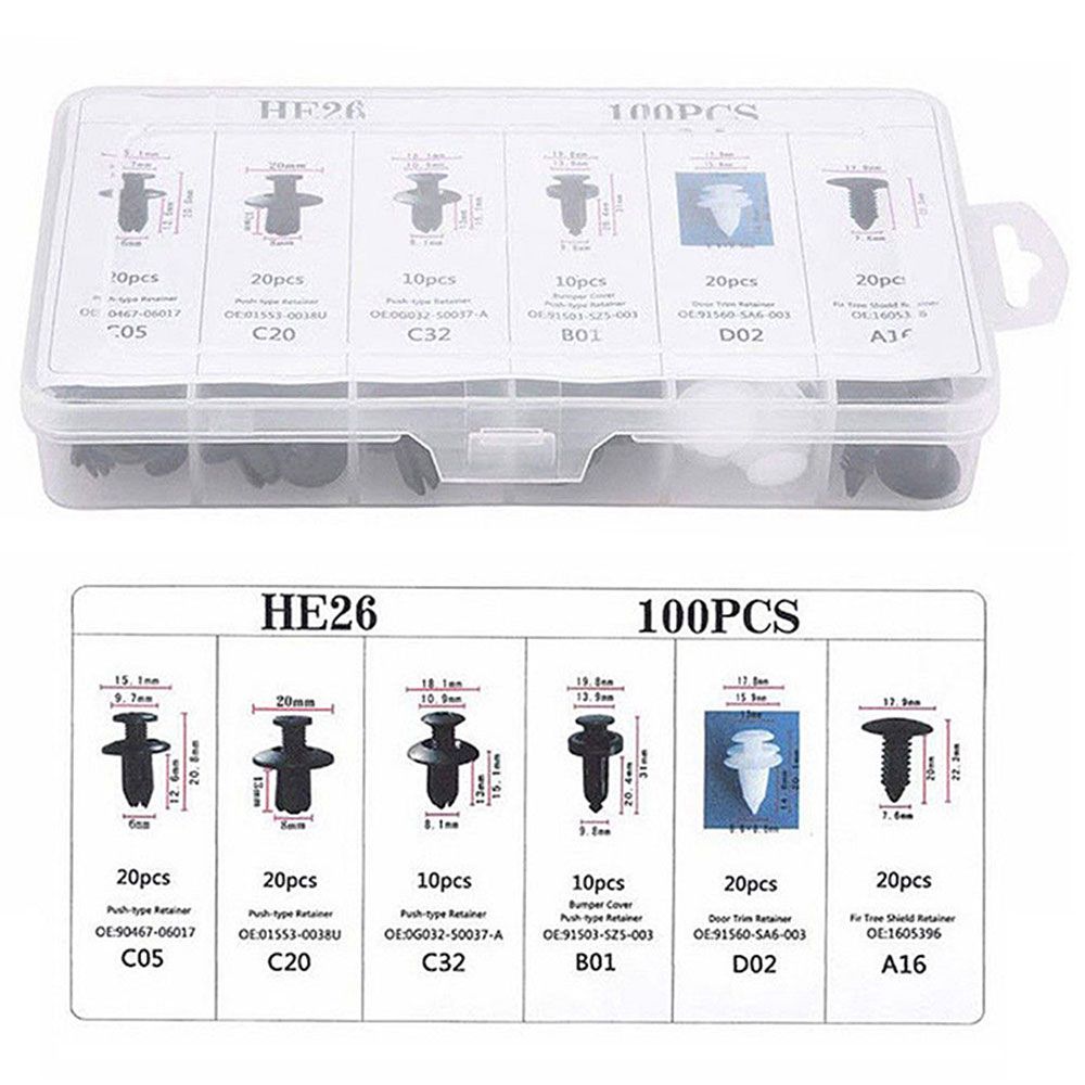 100pcs Fastener Clip 6 Sizes Mixed Car Body Push R