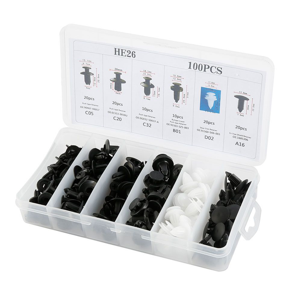 100pcs Fastener Clip 6 Sizes Mixed Car Body Push R
