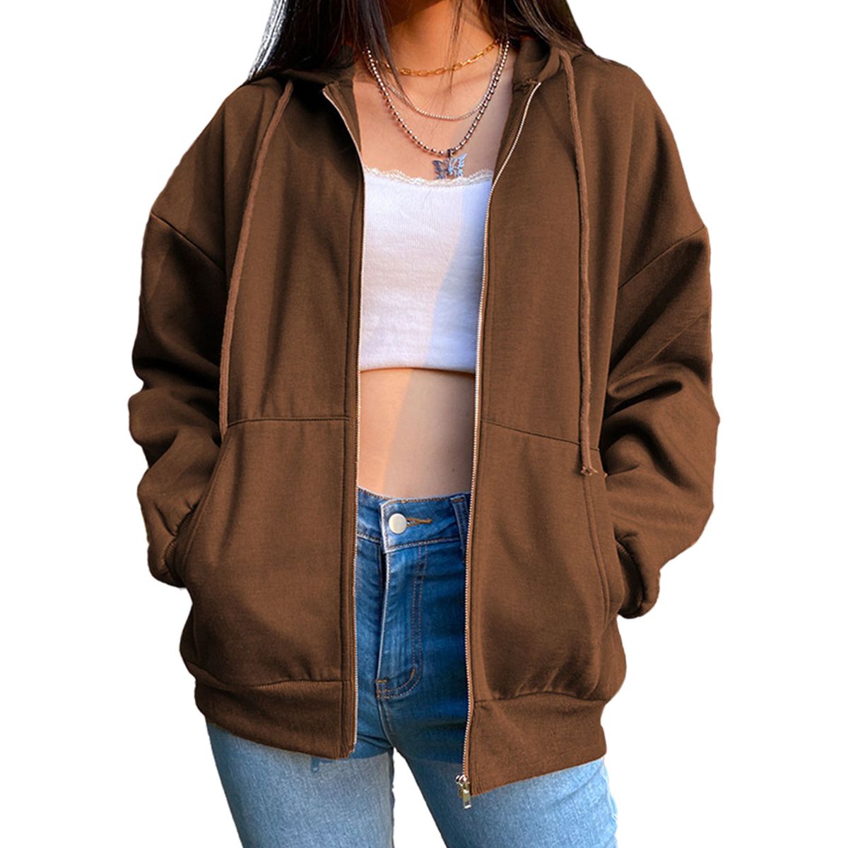 Jacket With Pocket Sweatshirt Long Hat Casual Jean For Travel Coffee L
