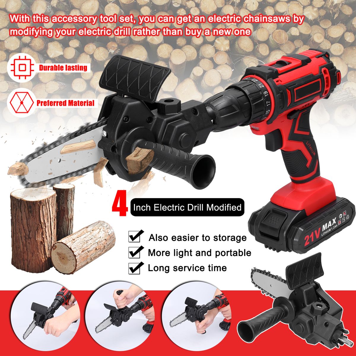 4 Inch Electric Drill Modified To Electric Chainsaw Tool