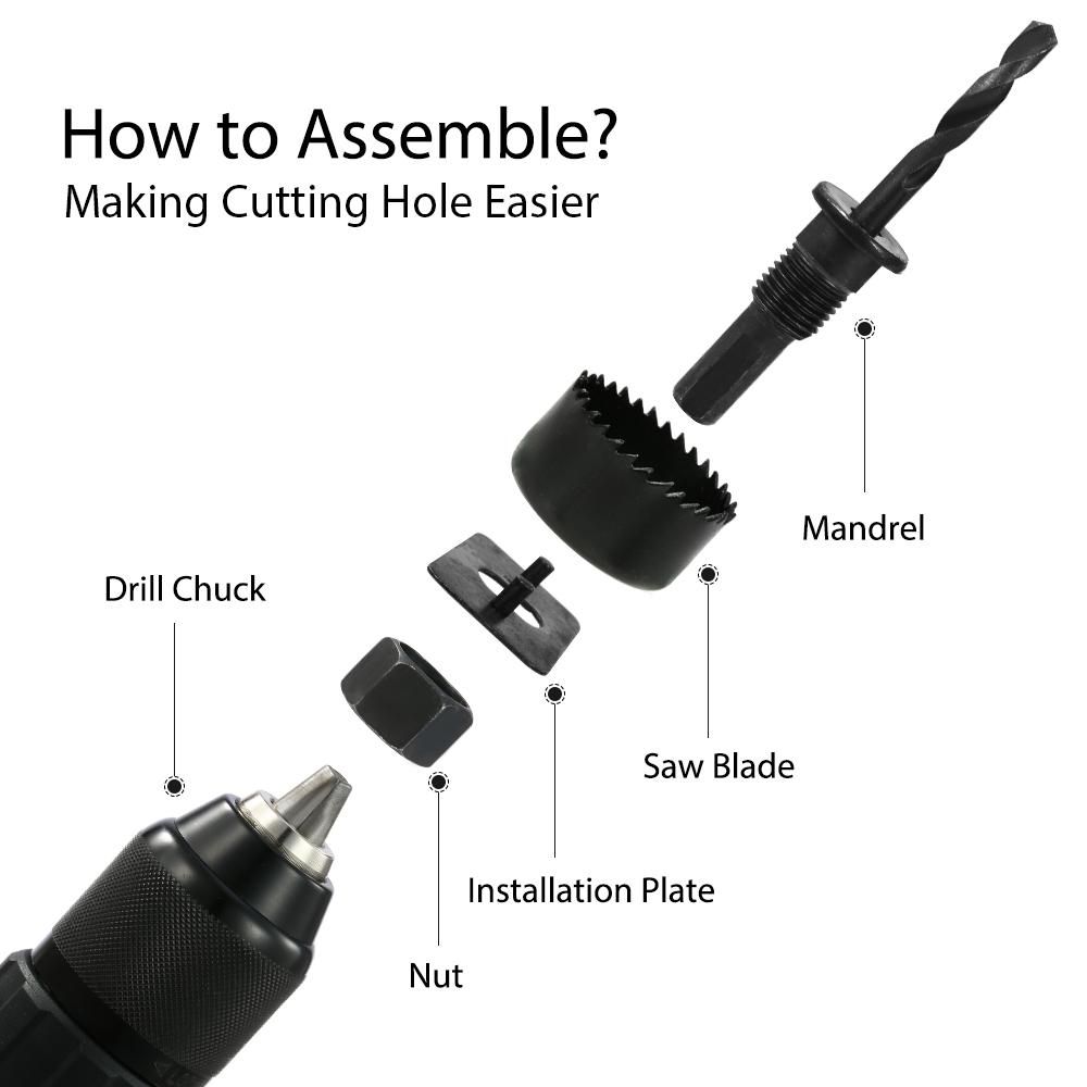 Hole Saw Kit, Meterk 17 Pcs Hole Saw Set with 13Pcs Saw Blades, 2 Mandrels, 1 Installation Plate, 1 Hex Key, Max Size 152mm and Min Size 19mm, Ideal for Soft Wood, PVC Board and Plastic Plate Drilling