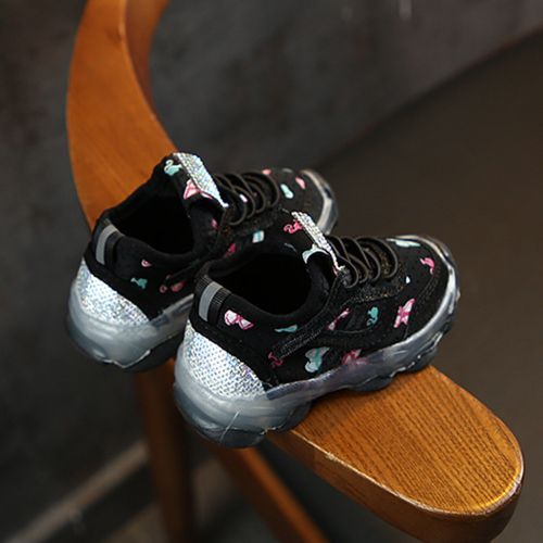 Rhinestone Sequins Children's Sports Shoes Boys Breathable LED Black Shoes