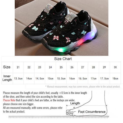 Rhinestone Sequins Children's Sports Shoes Boys Breathable LED Black Shoes