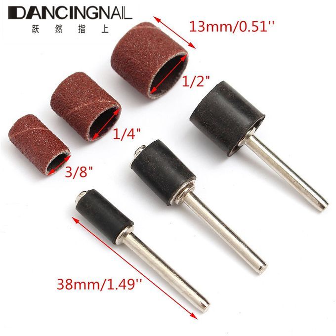 63pcs 80Grit Drum Kit Mandrels 1/2 3/8 1/4 Fit Dremel Nail Drill