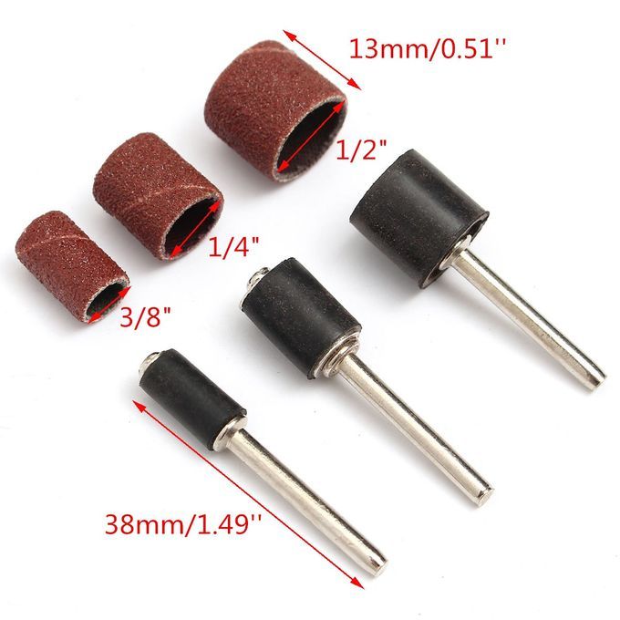63pcs 80Grit Drum Kit Mandrels 1/2 3/8 1/4 Fit Dremel Nail Drill