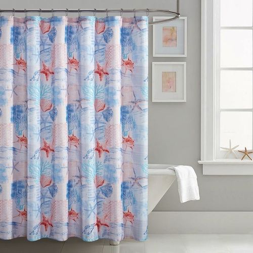 Fabric Shower Curtain - Coastal Print/Bling - 70x72