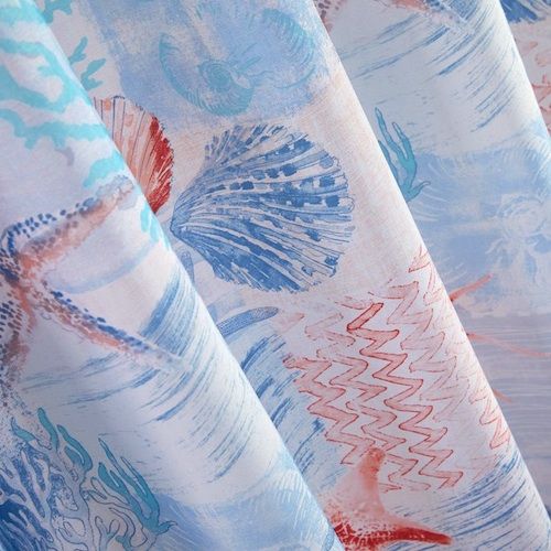 Fabric Shower Curtain - Coastal Print/Bling - 70x72" - Multi