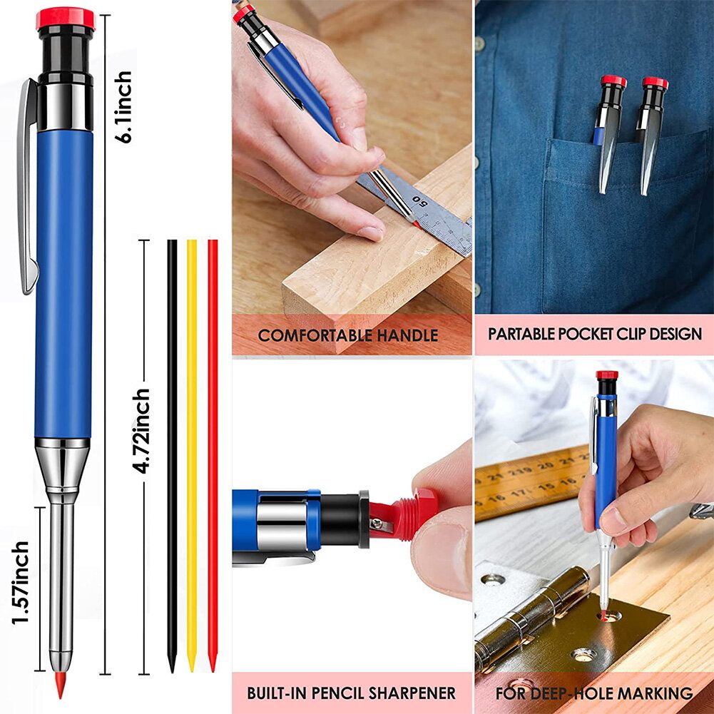 Metal Solid Carpenter Pencil Set For Deep Hole Marker With