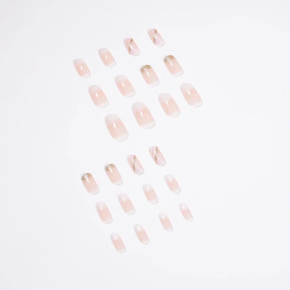 24Pcs/Set Fake Nails Shiny Nail Patch Sweet Style Short Paragraph Nude Color Nails Removable Manicure DIY Nail Art Decor