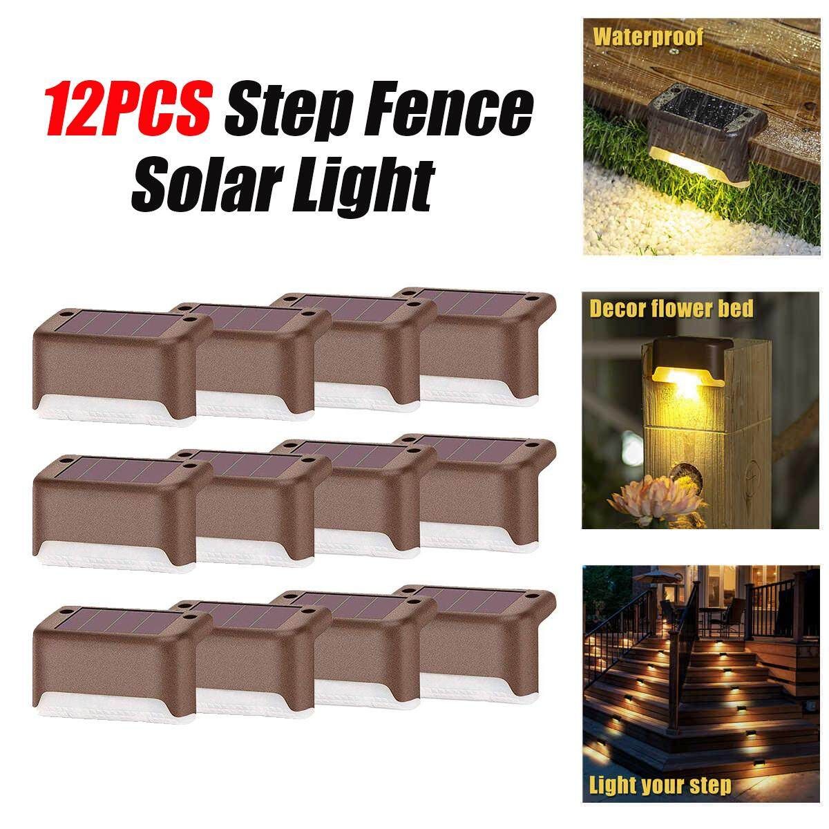12PCS Solar Powered LED Deck Lights Outdoor Garden Stairs Step Fence Lamp