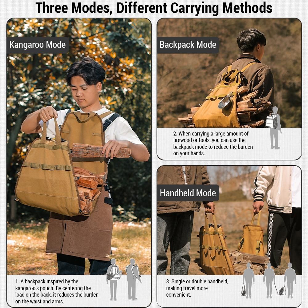 Firewood Carrier Canvas Bag Wood Carrying Holder Bag with Handles and Shoulder Strap for Fireplaces Wood Stoves