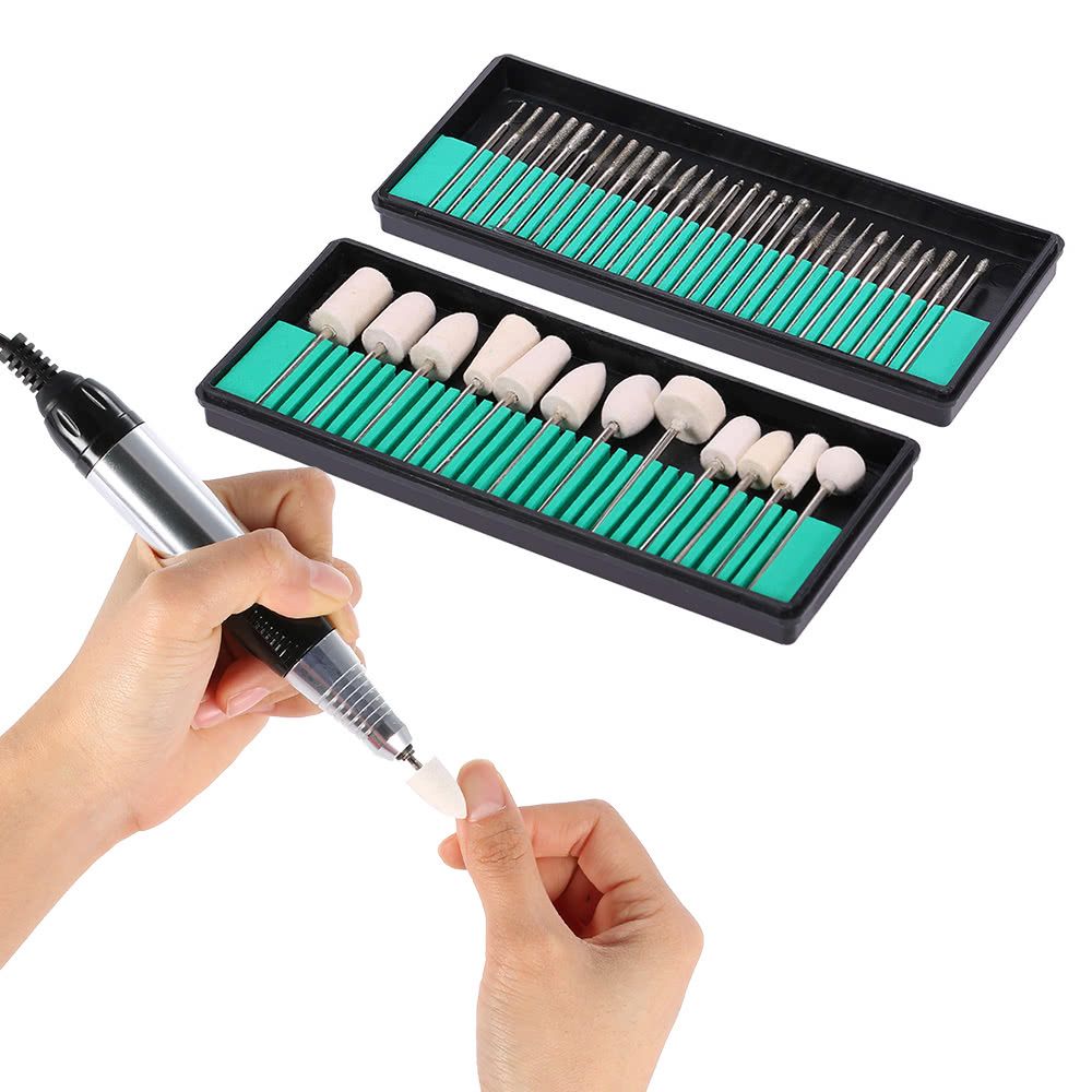 30Pcs Nail Drill Bits + 13pcs Wool Nail Dill Bits Kit 3/32''
