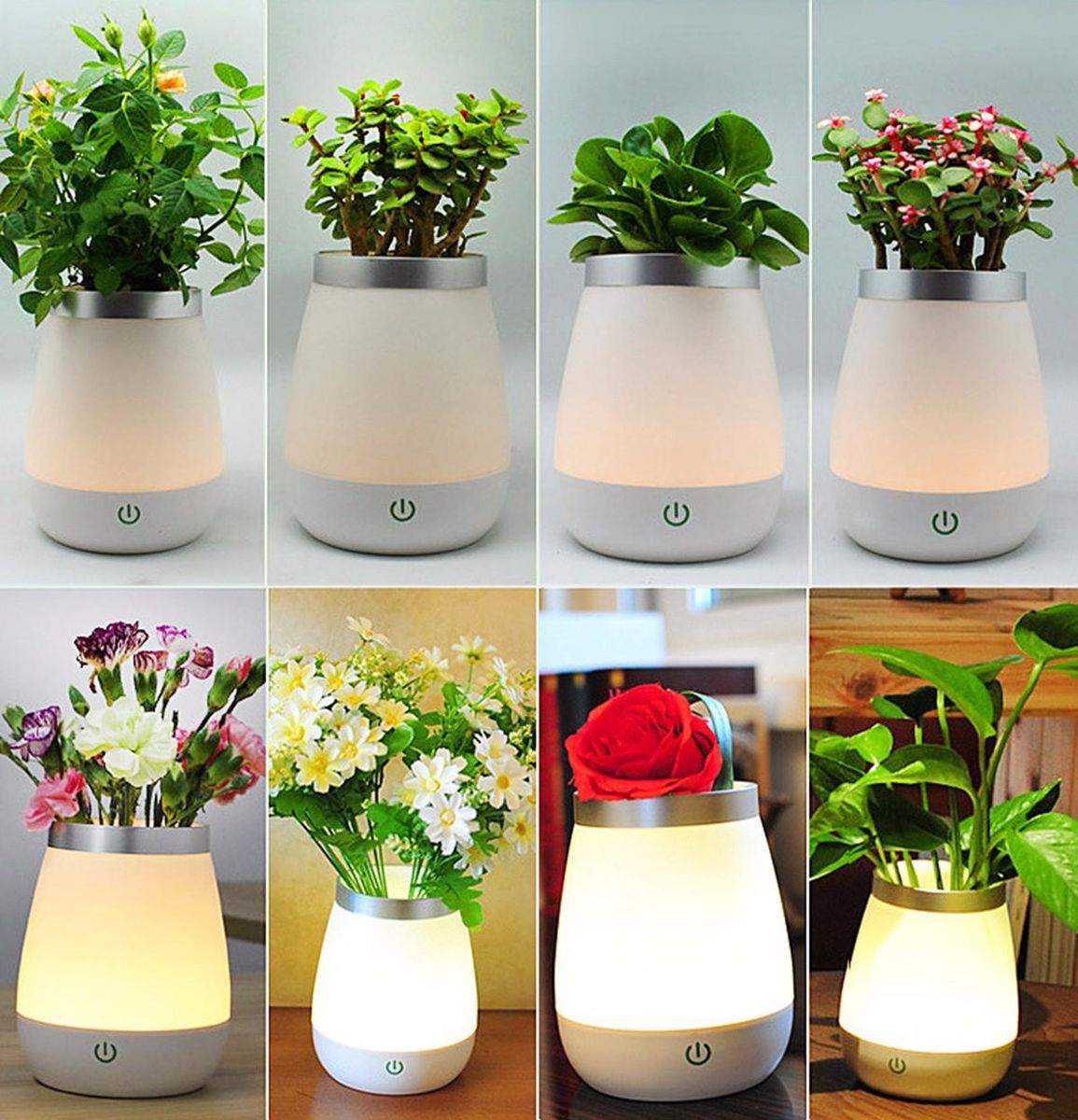 Flowers Vase Lamp USB LED Atmosphere Light Novelty Bedside Night Lights Table Desk Lamp Gifts Christmas Kids Home Decor Warm White/White/0-5W