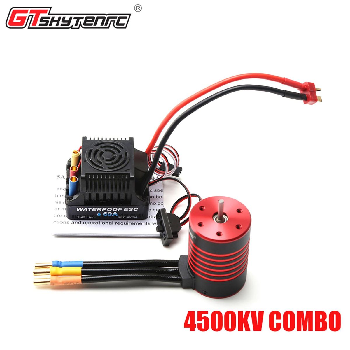 GTSKYTENRC 3650 Brushless Motor 4500KV Waterproof Motor 60A ESC T Plug for 1/10 RC Car Truck