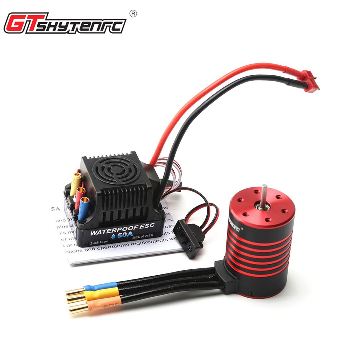 GTSKYTENRC 3650 Brushless Motor 4500KV Waterproof Motor 60A ESC T Plug for 1/10 RC Car Truck