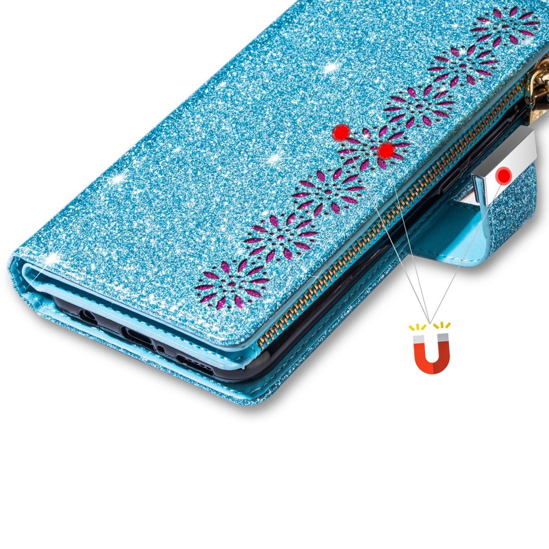 For Huawei Mate 20 Glitter Zipper Leather Case
