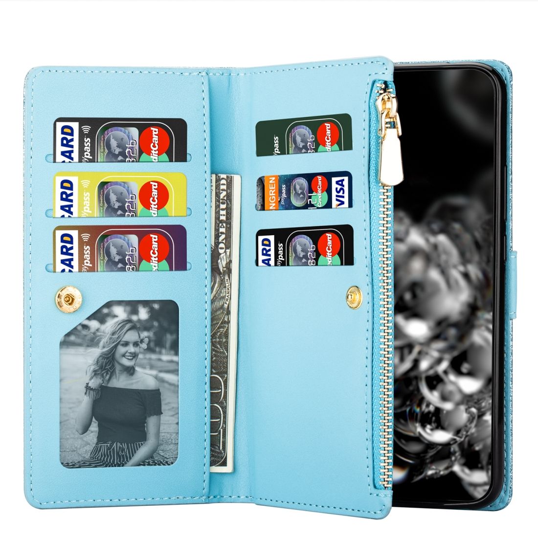 For Huawei Mate 20 Glitter Zipper Leather Case