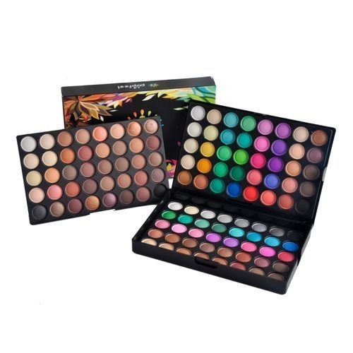 Professional Make Up Box- Red & Silver With 24 Set Pro Bamboo Brush + 6 In 1 Powder/Contour/Bronzer + 120 Eyeshadow Palette And Free Glitter (Random Colour) Plus Redcherry Lashes