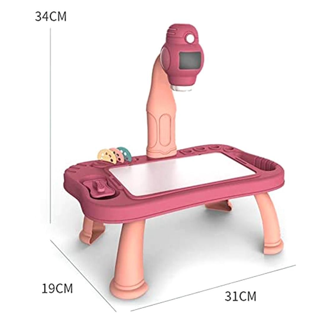 Smart Graffiti Children's Projection Drawing Board,Smart Projector Kid's Drawing Table Set,Learning Drawing Game,Pink