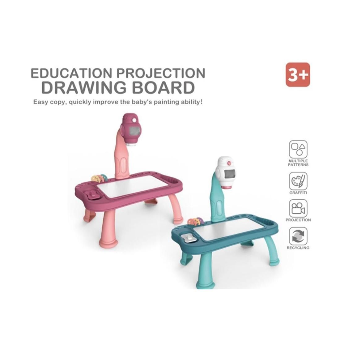 Smart Graffiti Children's Projection Drawing Board,Smart Projector Kid's Drawing Table Set,Learning Drawing Game,Pink