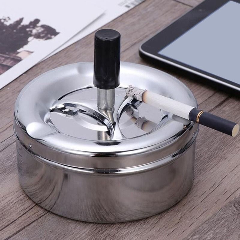 Smoking Accessories Stainless Steel Ashtray Round Push Down Cigarette  With Rotating Tray Housewares  Ash Tray  Weed Tray Set