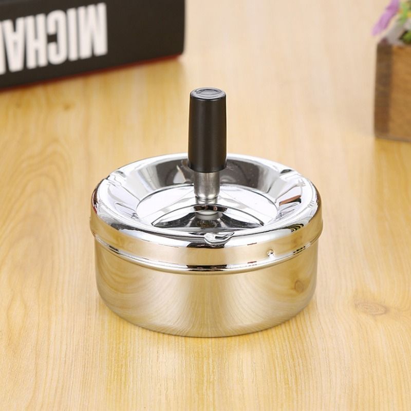 Smoking Accessories Stainless Steel Ashtray Round Push Down Cigarette  With Rotating Tray Housewares  Ash Tray  Weed Tray Set