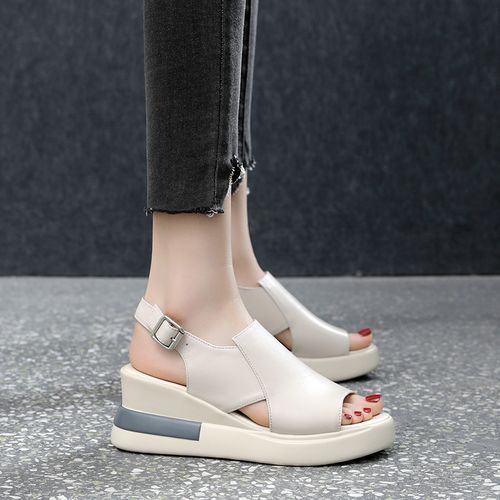 Ladies Odinkat Sandals Wedge Heels Large Size Flat Sandals And Slippers-Beige