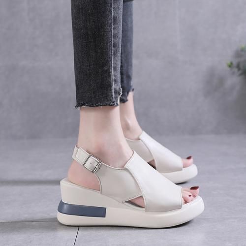 Ladies Odinkat Sandals Wedge Heels Large Size Flat Sandals And Slippers-Beige