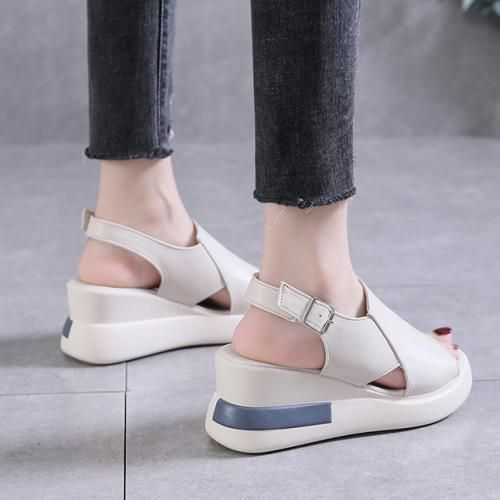 Ladies Odinkat Sandals Wedge Heels Large Size Flat Sandals And Slippers-Beige