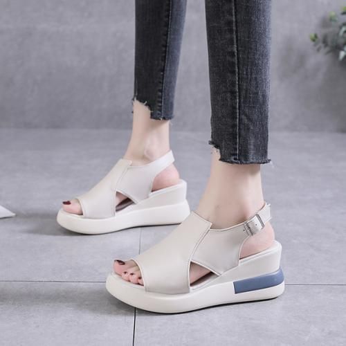 Ladies Odinkat Sandals Wedge Heels Large Size Flat Sandals And Slippers-Beige