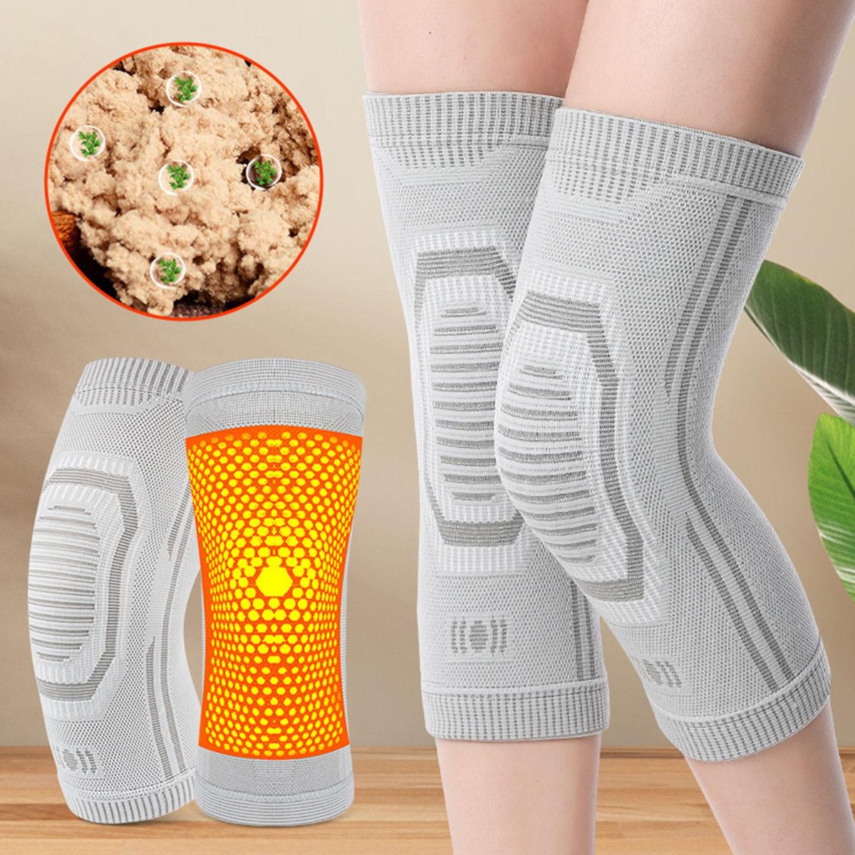 1Pc Thermal Knee Elderly Pain Relief Self-heating Knee Pad Leg Warmer Light Grey