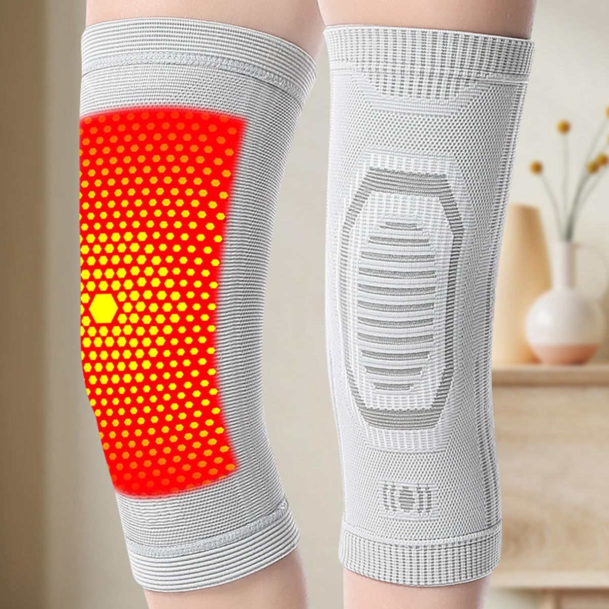 1Pc Thermal Knee Elderly Pain Relief Self-heating Knee Pad Leg Warmer Light Grey