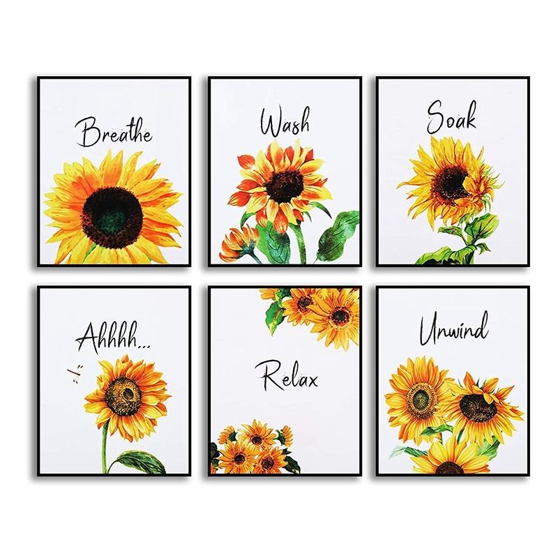 6 Pieces Sunflower Bathroom Decor Relax Soak Unwind Wall