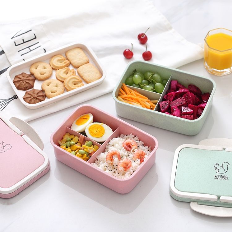 Wheat Straw Carrying Lunch Box Student Multi-layer Sushi Box Lunch Box Fruit Box Lunch Box Set