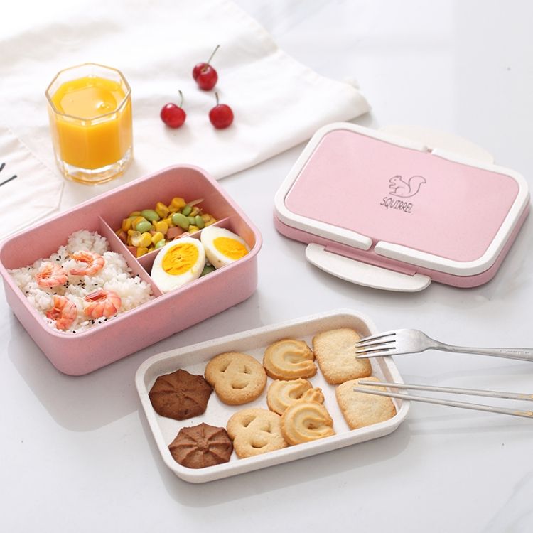 Wheat Straw Carrying Lunch Box Student Multi-layer Sushi Box Lunch Box Fruit Box Lunch Box Set