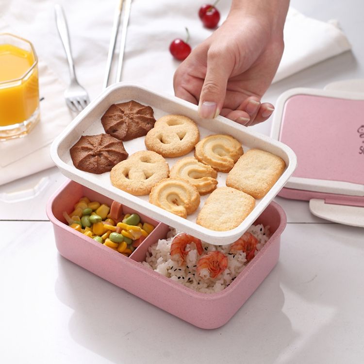 Wheat Straw Carrying Lunch Box Student Multi-layer Sushi Box Lunch Box Fruit Box Lunch Box Set