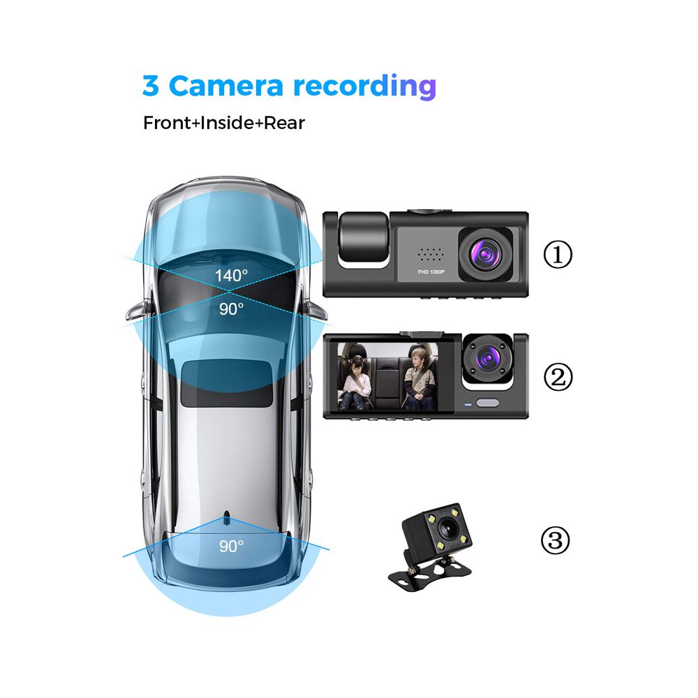 1080P DVR Dash Camera Front   Inside   Rear Camera Driving