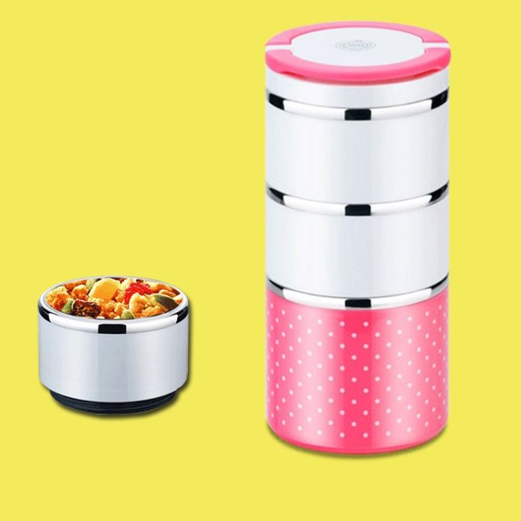 Dots Pattern Three Layers Insulated Round Lunch Boxes