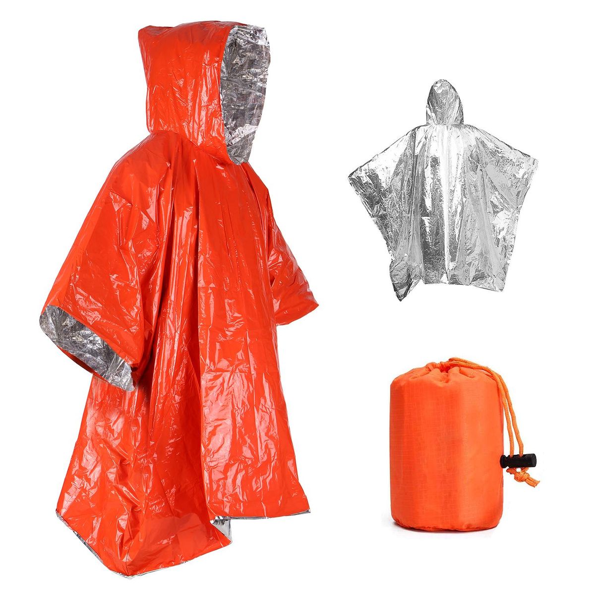 Orange Emergency Raincoat Aluminum Film Disposable Poncho Cold Insulation Rainwear