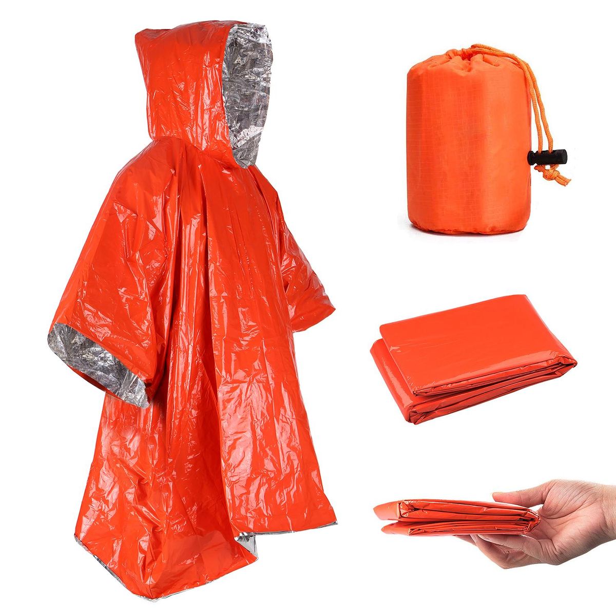 Orange Emergency Raincoat Aluminum Film Disposable Poncho Cold Insulation Rainwear