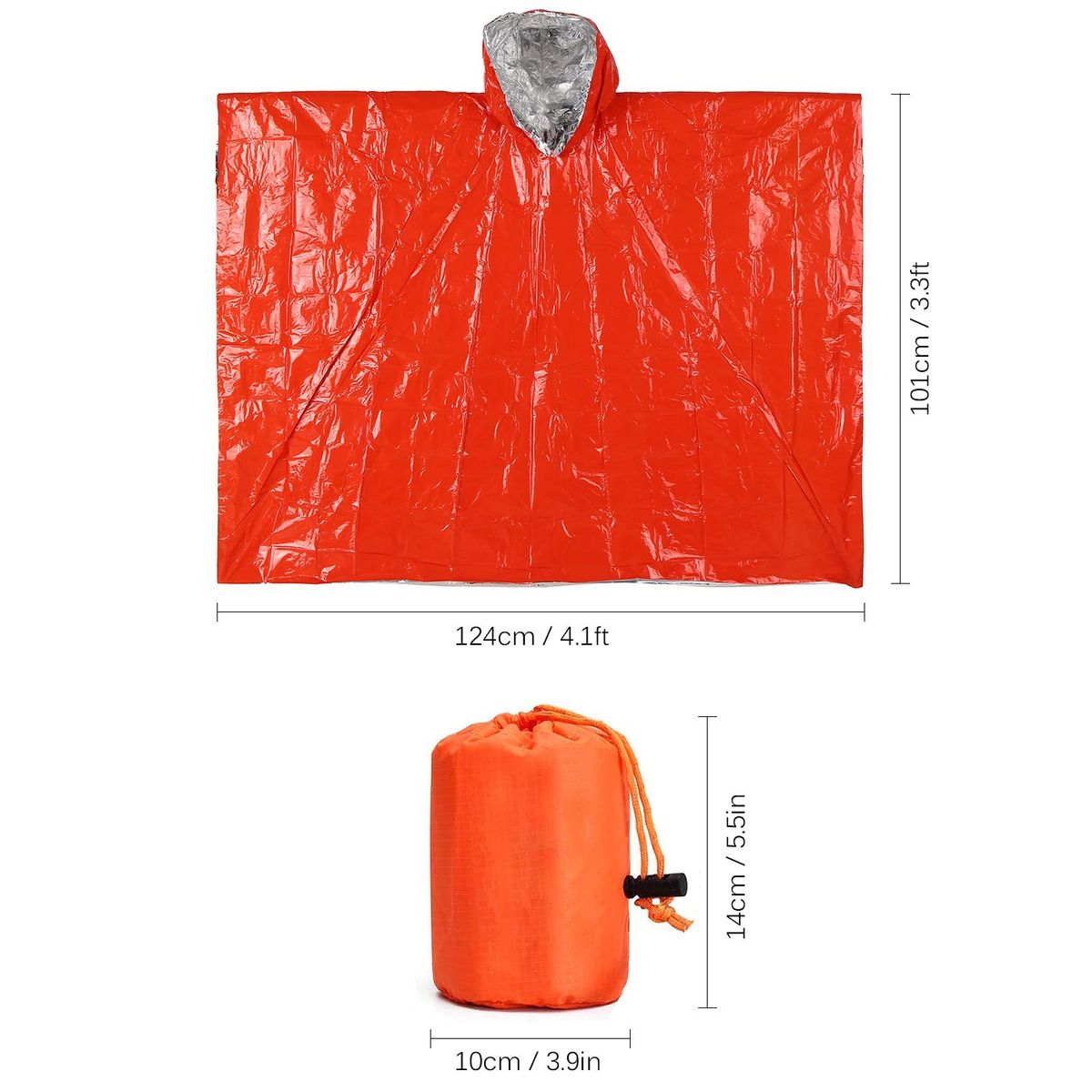 Orange Emergency Raincoat Aluminum Film Disposable Poncho Cold Insulation Rainwear