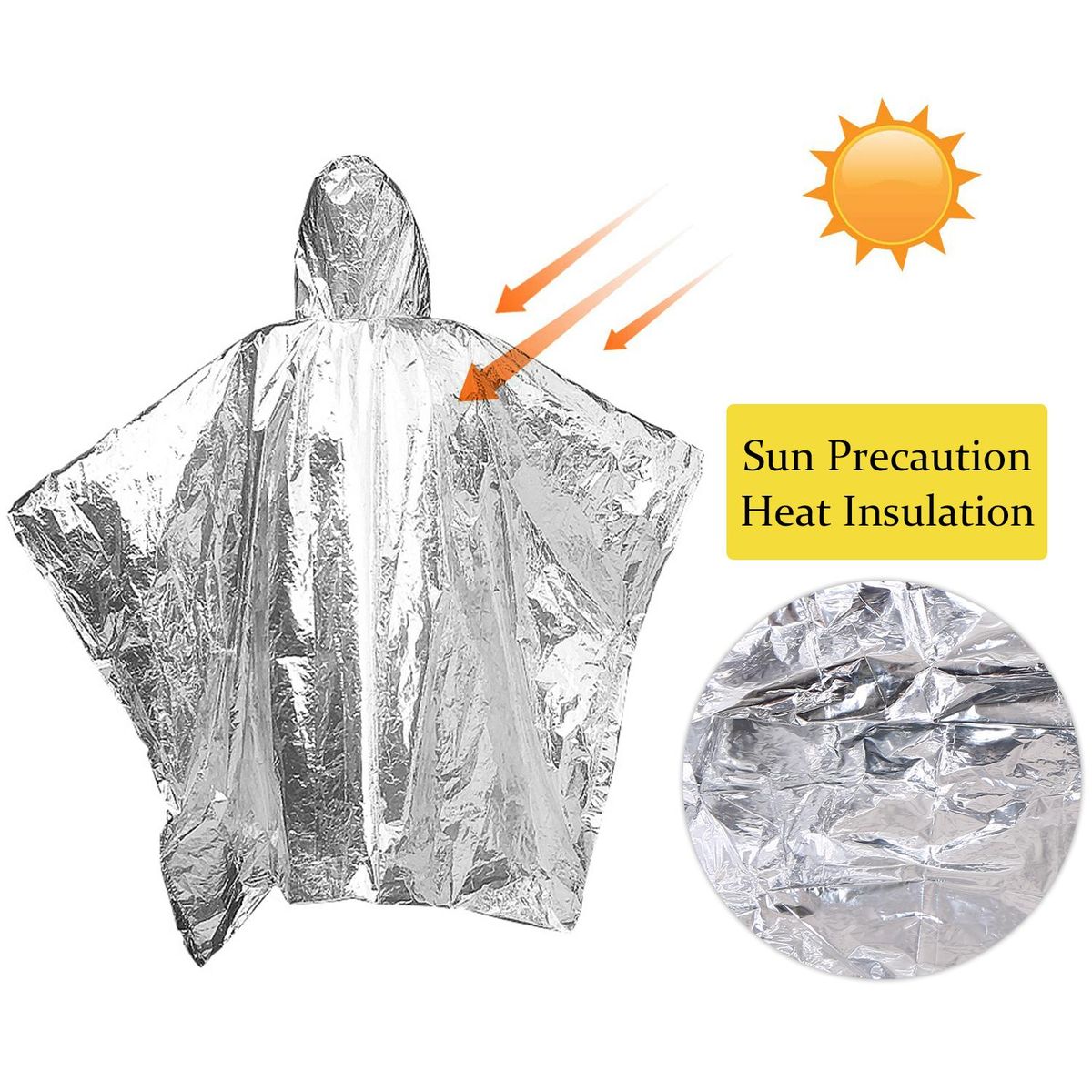 Orange Emergency Raincoat Aluminum Film Disposable Poncho Cold Insulation Rainwear