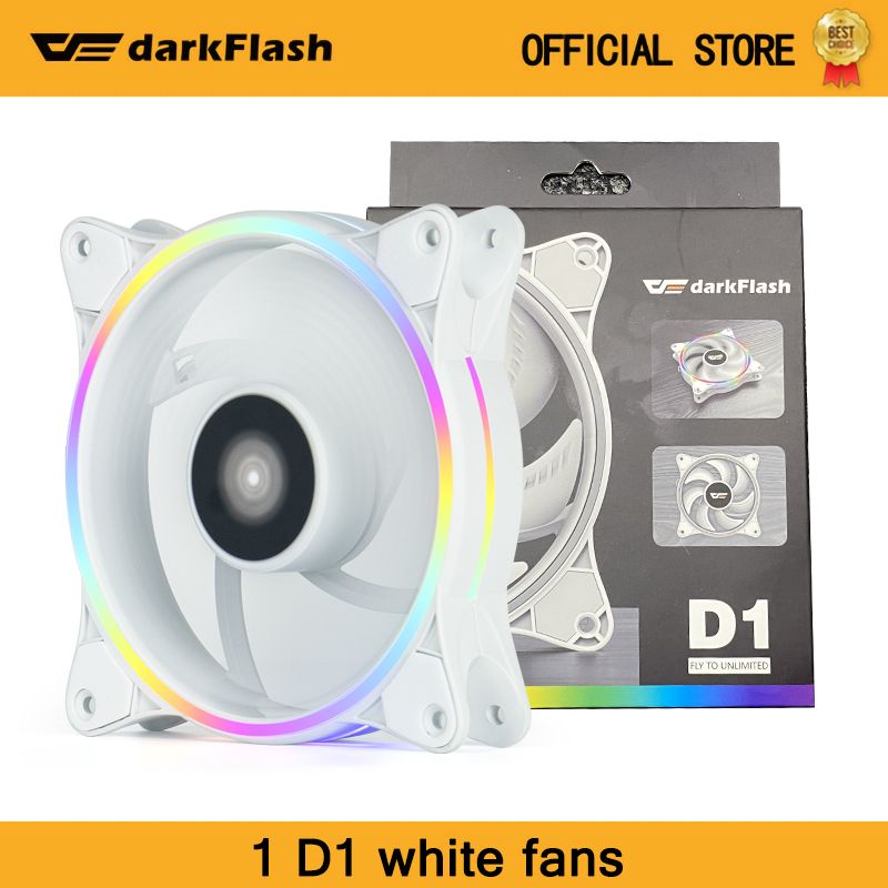 DarkFlash D1 120mm PC Computer Case LED Fan RGB Double Halo Rainbow 12cm Mute 12V 4pin Heatsink Cooling Cooler Silent Fan 1 Fans White