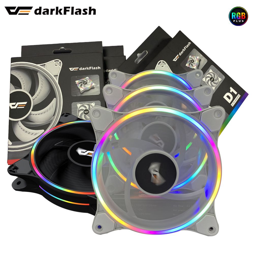 DarkFlash D1 120mm PC Computer Case LED Fan RGB Double Halo Rainbow 12cm Mute 12V 4pin Heatsink Cooling Cooler Silent Fan 1 Fans White