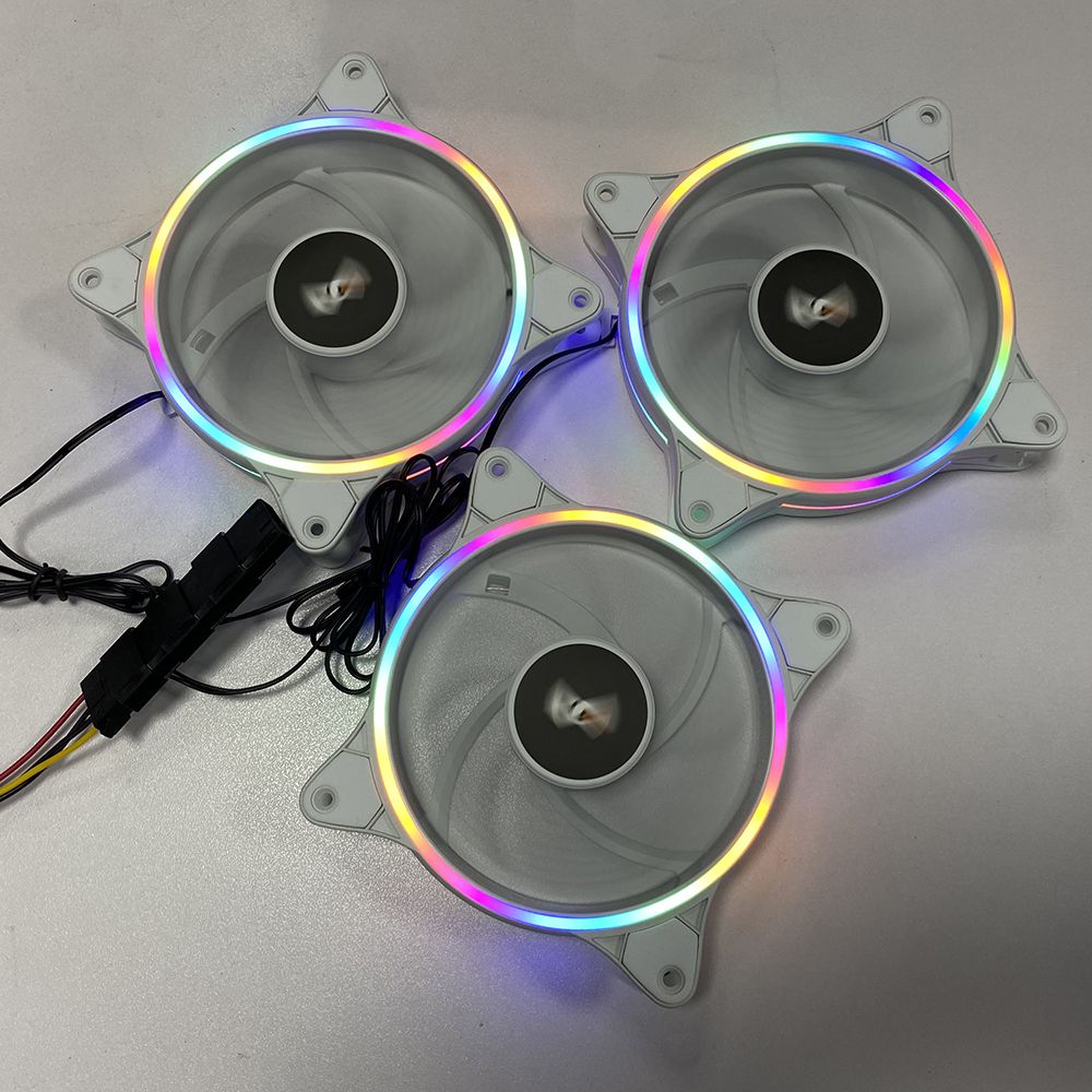 DarkFlash D1 120mm PC Computer Case LED Fan RGB Double Halo Rainbow 12cm Mute 12V 4pin Heatsink Cooling Cooler Silent Fan 1 Fans White