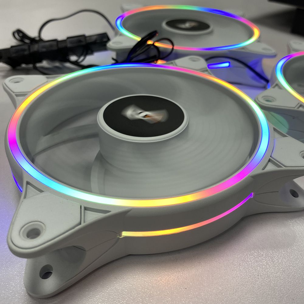 DarkFlash D1 120mm PC Computer Case LED Fan RGB Double Halo Rainbow 12cm Mute 12V 4pin Heatsink Cooling Cooler Silent Fan 1 Fans White