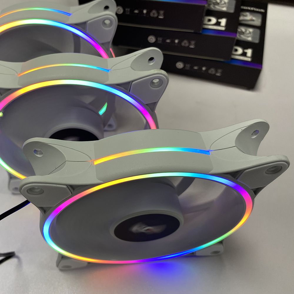 DarkFlash D1 120mm PC Computer Case LED Fan RGB Double Halo Rainbow 12cm Mute 12V 4pin Heatsink Cooling Cooler Silent Fan 1 Fans White