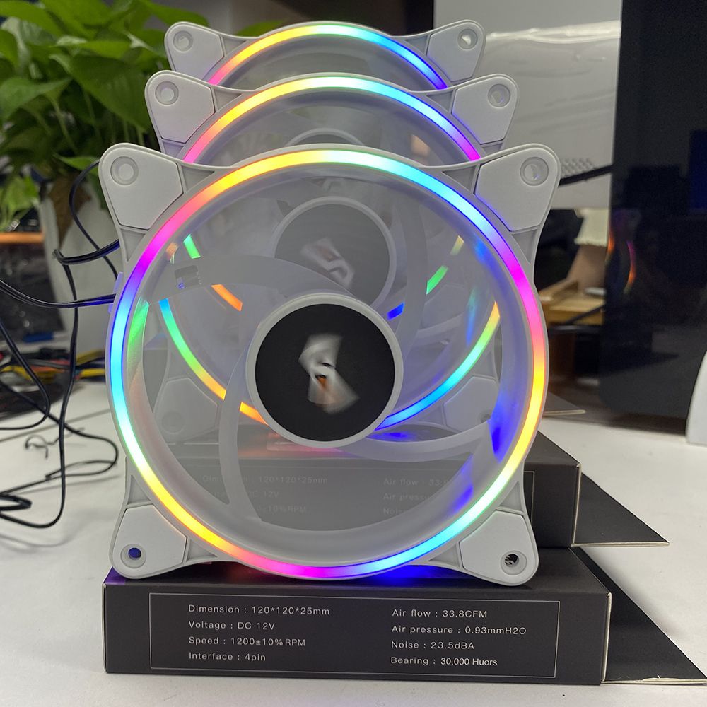 DarkFlash D1 120mm PC Computer Case LED Fan RGB Double Halo Rainbow 12cm Mute 12V 4pin Heatsink Cooling Cooler Silent Fan 1 Fans White