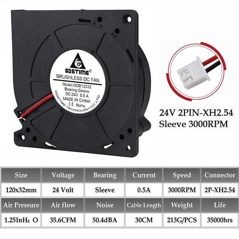 Radial Fan 120x120x32mm 120mm Dual Ball Industrial Portable Blower 12032B 12cm Turbo Cooler Fan 24V Sleeve 3000RPM